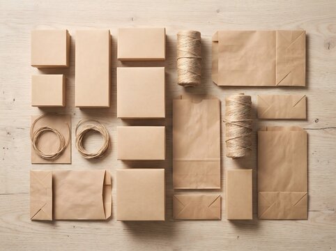 Blank Kraft Paper Gift Boxes and Twine Packaging