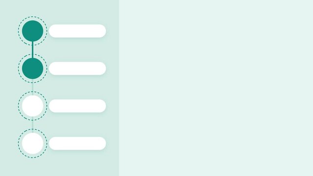 Four step process with blank label pills on the left of a mint slide and empty space
