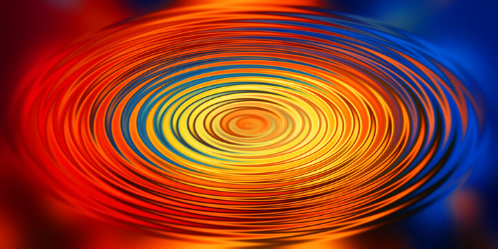 Vibrant ripple waves pattern featuring orange and blue circular rings for modern background.