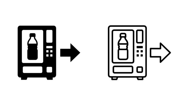 Minimalist vending machine icon set featuring solid and outline styles with directional arrows