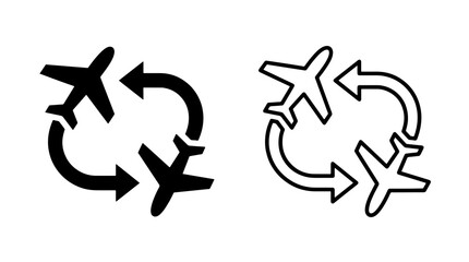 Minimalist airplane icons showing round trip travel and connection flight routes © Adobe