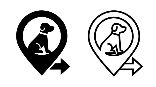 Minimalist dog location map pointer icons with directional arrows