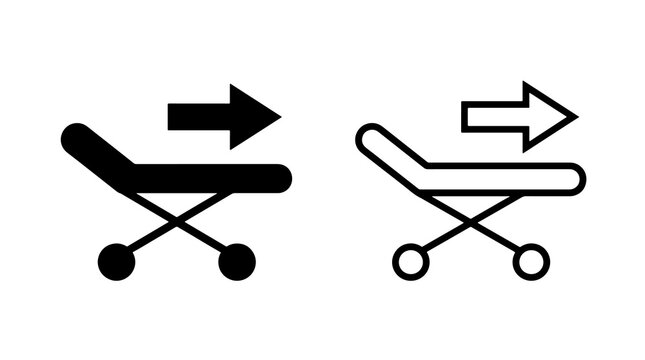 Minimalist hospital stretcher icons showing movement direction for medical graphics