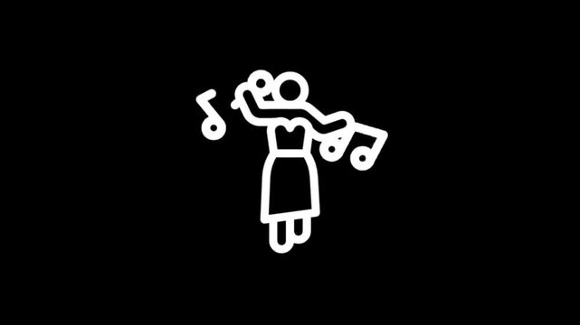 Animated icon of a person dancing with musical notes and a microphone