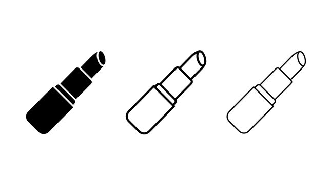Minimalist lipstick icons showing cosmetic products in outline and solid vector styles