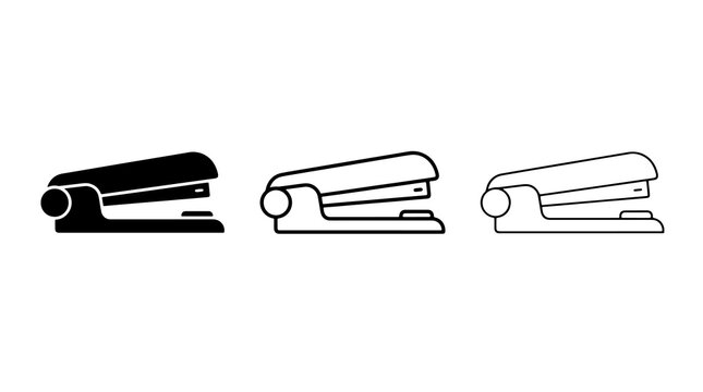 Minimalist stapler office tool vector line art set in monochrome style