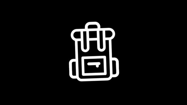 Minimalist backpack icon animation on black background