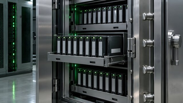 Secure Data Storage Servers Inside Reinforced Equipment Cabinet