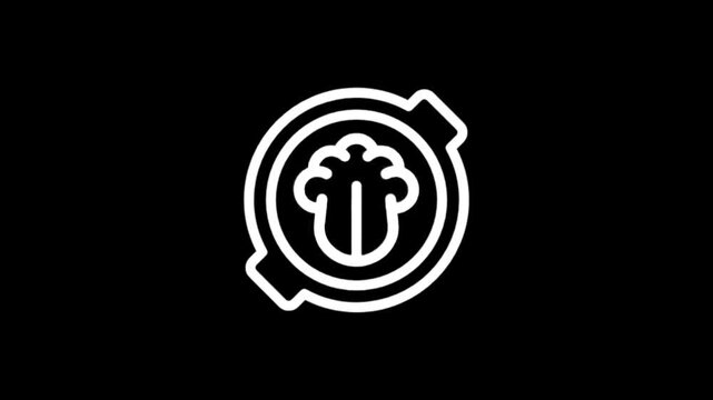 Animated white icon of popcorn kernels popping in a stylized circle