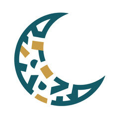 Teal and gold crescent moon with geometric pattern © dede