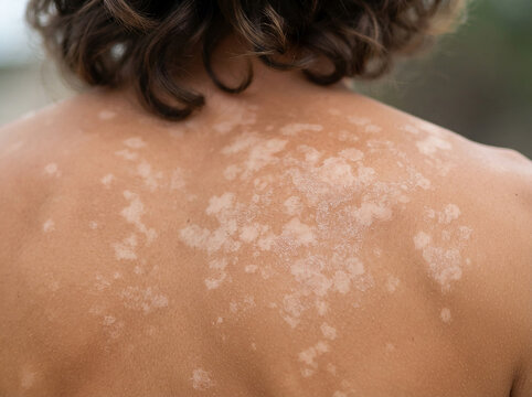 Person with tinea versicolor skin spots on back showing fungal infection symptoms