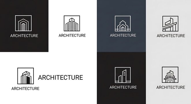 Set of modern minimalist architecture building logo design icons