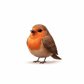 Cute cartoon robin bird standing isolated