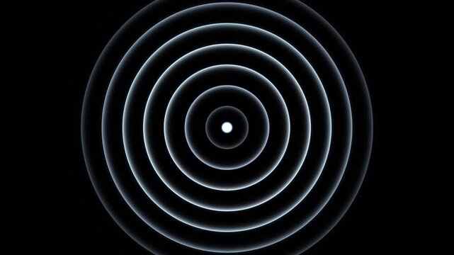 Glowing White Concentric Radar Sound Waves Expansion Motion Graphic Loop