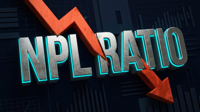 Inflation decline concept with red downward arrow and metallic text on dark financial background expressing economic concern