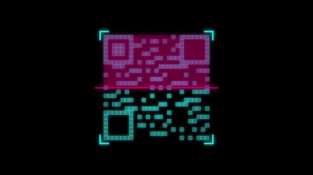 Glowing Cyber Neon QR Code Scanner Laser Reader Motion Graphic Loop