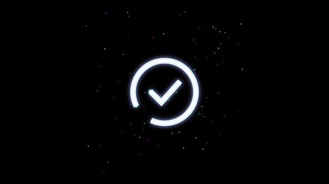 Glowing Cyber Neon Checkmark Icon Success Loading Motion Graphic Loop