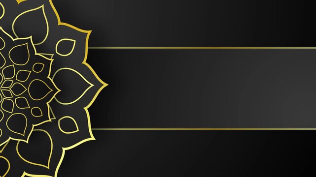 Elegant Diwali Greeting Card Background with Luxury Gold Mandala Pattern on Black Background and Copy Space for Text