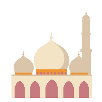 Flat illustration of a mosque with domes and minaret