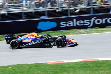 Obraz premium May 24, 2026, Montreal, Canada, Max Verstappen races for Red Bull Racing at the F1 Canadian Grand Prix