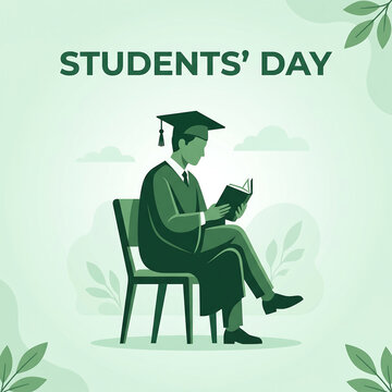 Graduate student reading a book on a chair for students day