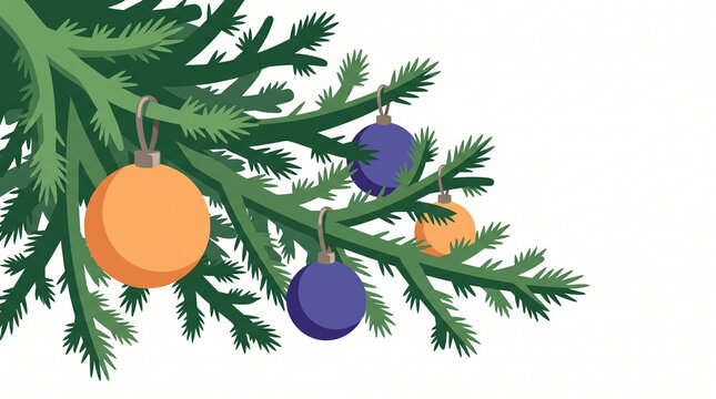 Decorated Christmas tree branch with colorful ornaments  
