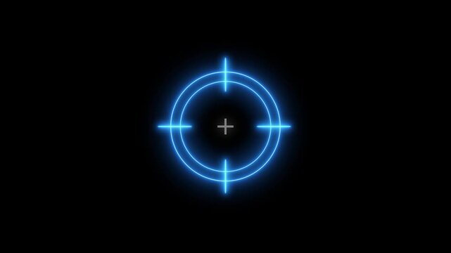 Glowing neon light target icon animation. Military training,