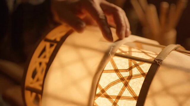 Hands Rotating a Paper Lantern, Creating a Warm, Looping Animation with Soft Light and a Gentle, Calming Motion.