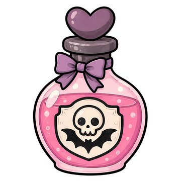 potion bottle with skull bat label and heart stopper magical alchemy