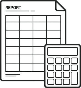 Calculator and report document icon for finance and business analysis.