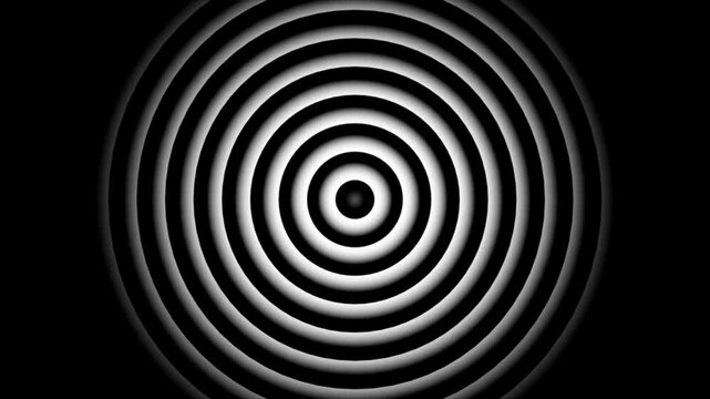 Abstract Black and White Concentric Circles Optical Illusion Hypnotic Tunnel, Monochrome Radial Circle Wave Background Hypnosis and Mind Control Concept