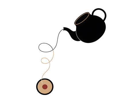 Black teapot pouring tea into a cup