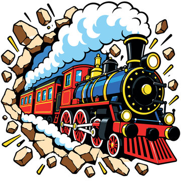 Vsai steam train breaking wall with power and speed