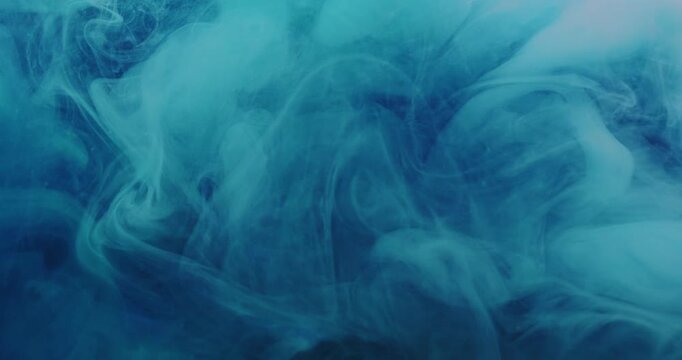 Fume wave. Blue paint background. Defocused vibrant liquid color acrylic water cloud particles dye explosion flow on abstract art.