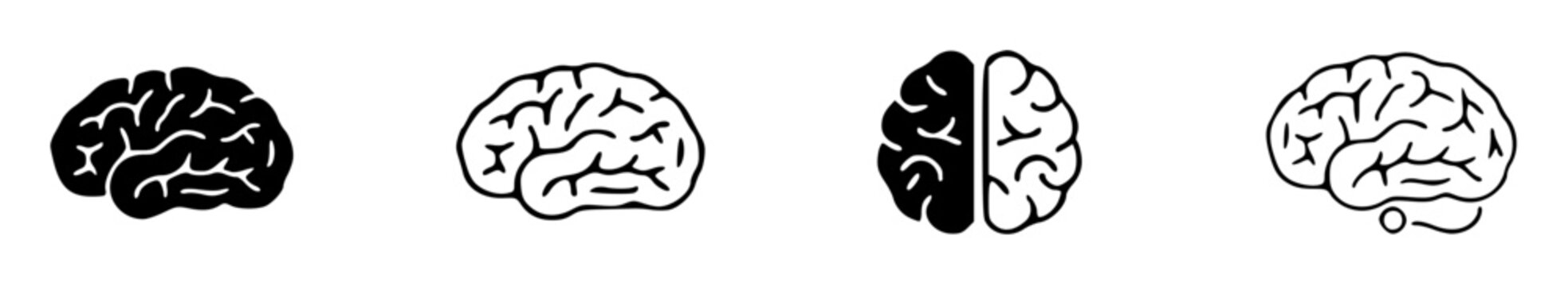 Set of four minimalist human brain icons arranged in a hor kggHRIc4U9af rFSzw VnA set with simple line art design featuring sketches, drawings, vector graphics with minimalist and simple illustrations