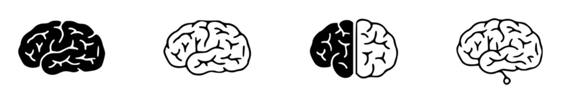 Set of four minimalist human brain icons arranged in a hor Ki00va14VzS0T1ptQig set with simple line art design featuring line art, illustrations, graphic resources with vector and design elements