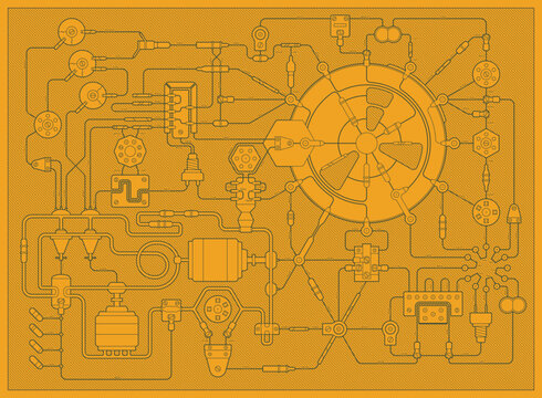 Yellow abstract engineering diagram illustration