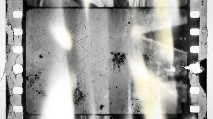 Obraz premium Old film texture with scratches, noise and light leaks. Realistic transparent overlay film texture in black-white, dust and grain. Distressed retro movie or photo negative effect of cinema nostalgia