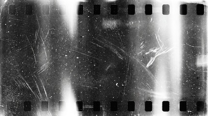 Obraz premium Old film texture with scratches, noise and light leaks. Realistic transparent overlay film texture in black-white, dust and grain. Distressed retro movie or photo negative effect of cinema nostalgia
