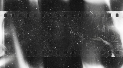 Obraz premium Old film texture with scratches, noise and light leaks. Realistic transparent overlay film texture in black-white, dust and grain. Distressed retro movie or photo negative effect of cinema nostalgia