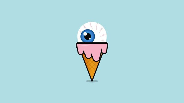 Surreal Eyeball Ice Cream Cone Design Funny Animation Character For Creative Motion Projects And Unique Digital Art Visuals Concept Presentation