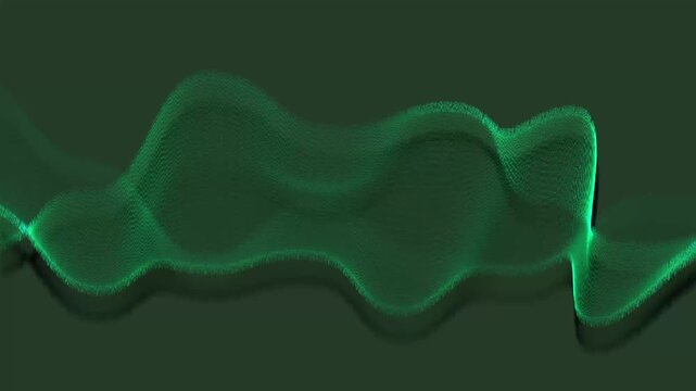 Wavy lines animation flows smoothly in green across a dark backdrop. Fluid liquid ribbon curves blend along these abstract wavy lines. Calming ambient visual motion animates the green wavy lines.