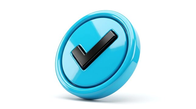 Blue circular button with black checkmark icon check mark round button web design