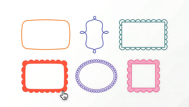 Wavy, Scalloped, and Cute Hand-Drawn Vector Frame and Border Set with Retro Outline and Pastel Styles