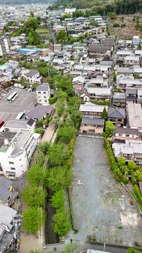 Kyoto Philosopher&rsquo;s Path aerial view with cherry blossoms and scenic spring landscape