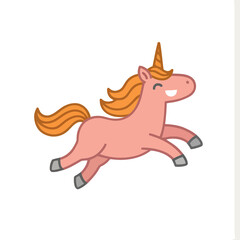 Cartoon pink unicorn jumping with orange mane and tail © hasan
