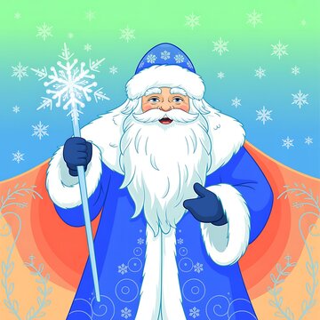Grandfather frost ded moroz with snowflake staff russian santa claus character for new year