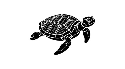 Fototapeta premium Isometric solar turtle silhouette icon with solar panel shell representing ocean green energy and sustainable marine technology