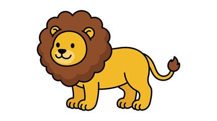 Obraz premium Cute cartoon lion character standing isolated on a white background.
