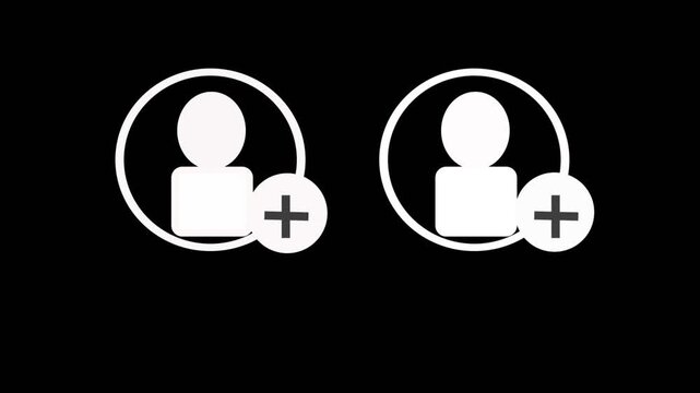 White circle user icons with plus signs on a black background minimalist outline profile with a button overlay